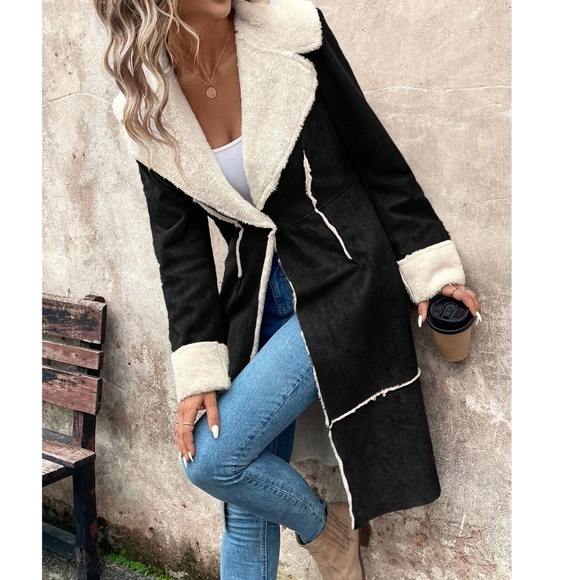 Luxe Vegan Suede Teddy Lined Button Knee Length Jacket Coat - Picture 6 of 9